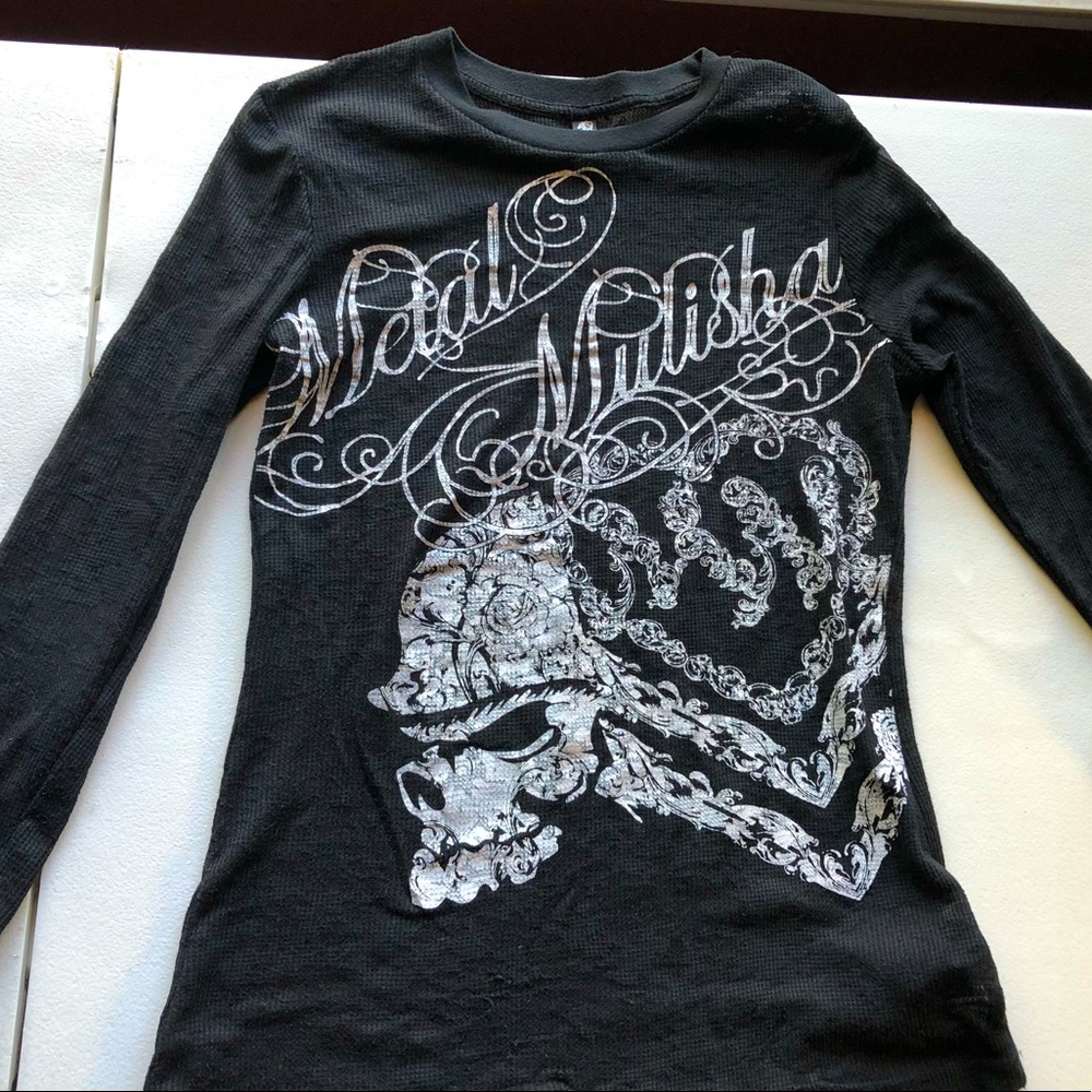 Metal Mulisha Black See Through Camouflage Long Sleeve Shirt Helmet Skull Heart